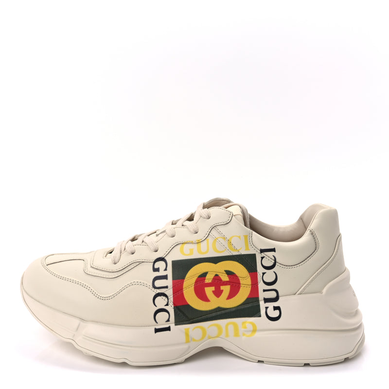  Gucci Calfskin Interlocking G Logo Mens Rhyton Sneakers 10  Ivory