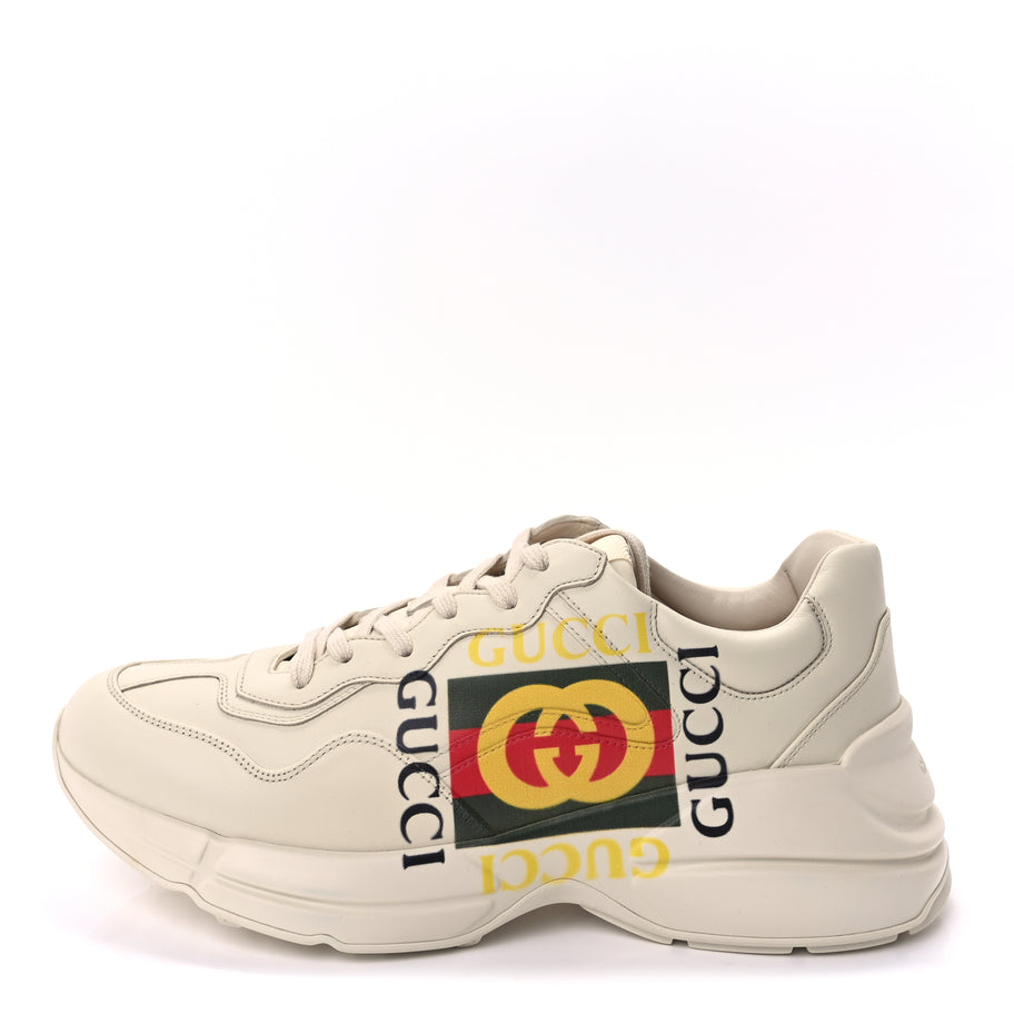 Gucci Calfskin Interlocking G Logo Mens Rhyton Sneakers 10  Ivory Image 1