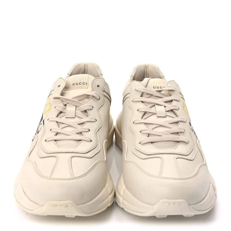  Gucci Calfskin Interlocking G Logo Mens Rhyton Sneakers 10  Ivory