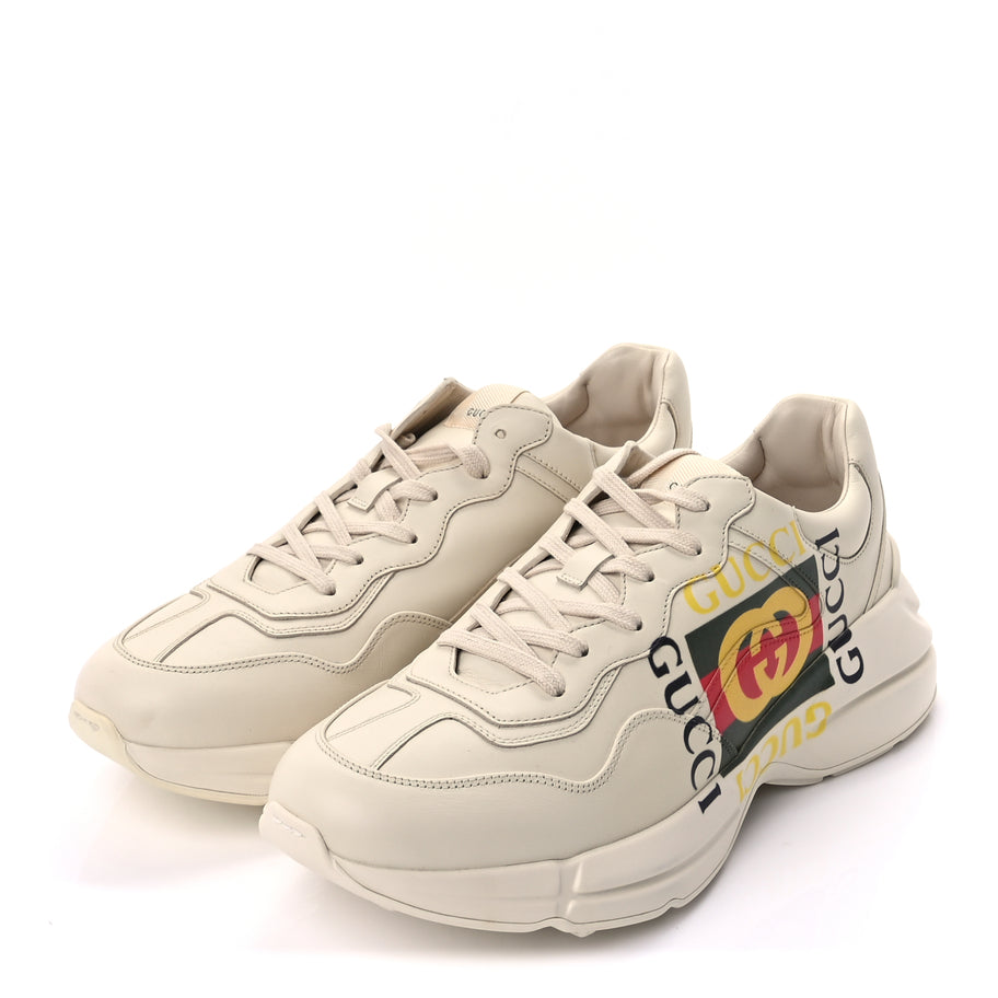 Gucci Calfskin Interlocking G Logo Mens Rhyton Sneakers 10  Ivory Image 3