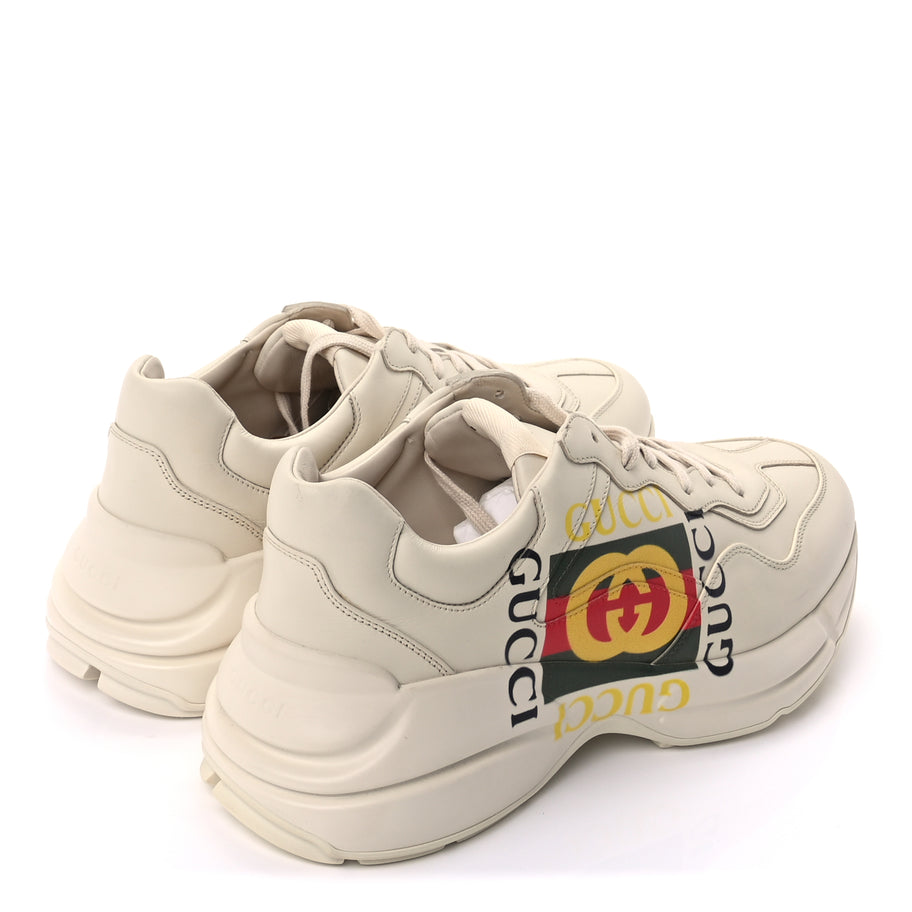 Gucci Calfskin Interlocking G Logo Mens Rhyton Sneakers 10  Ivory Image 4