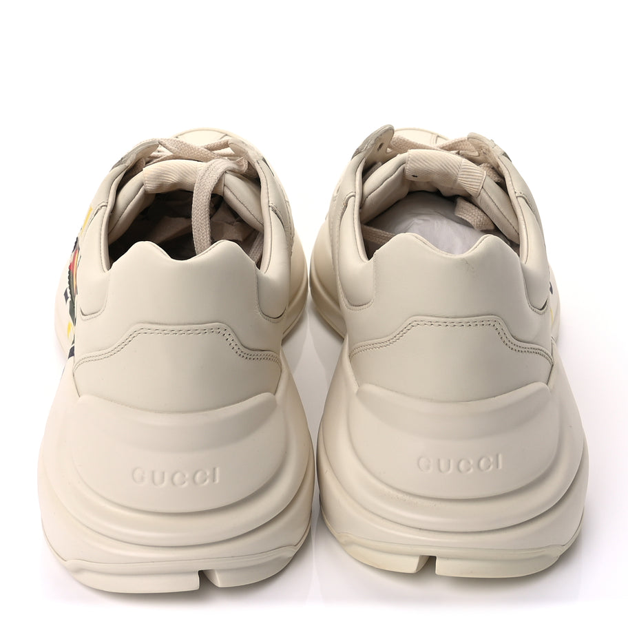 Gucci Calfskin Interlocking G Logo Mens Rhyton Sneakers 10  Ivory Image 5