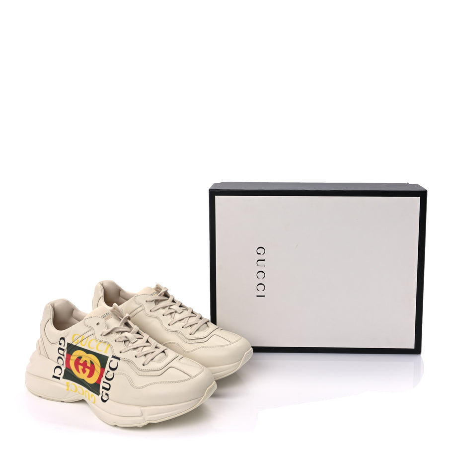Gucci Calfskin Interlocking G Logo Mens Rhyton Sneakers 10  Ivory Image 10