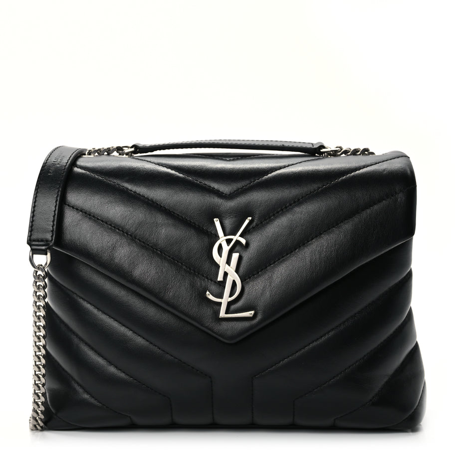 Saint Laurent Calfskin Y Quilted Monogram Small Loulou Chain Satchel Black Image 1