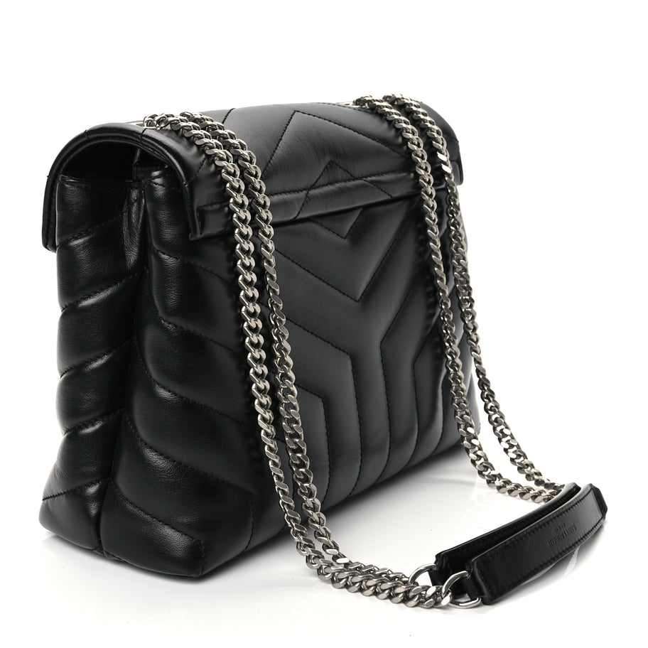 Saint Laurent Calfskin Y Quilted Monogram Small Loulou Chain Satchel Black Image 2
