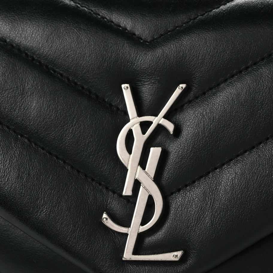Saint Laurent Calfskin Y Quilted Monogram Small Loulou Chain Satchel Black Image 7