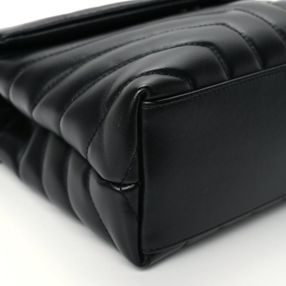 Saint Laurent Calfskin Y Quilted Monogram Small Loulou Chain Satchel Black Image 8