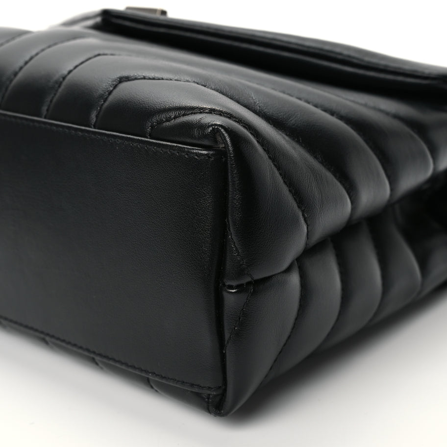 Saint Laurent Calfskin Y Quilted Monogram Small Loulou Chain Satchel Black Image 9