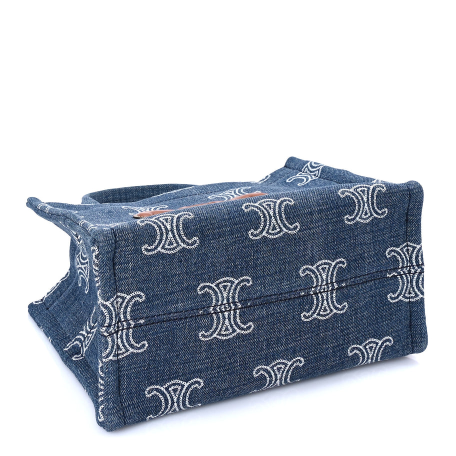 Celine Denim Calfskin Triomphe Print Cabas Blue Tan Image 3