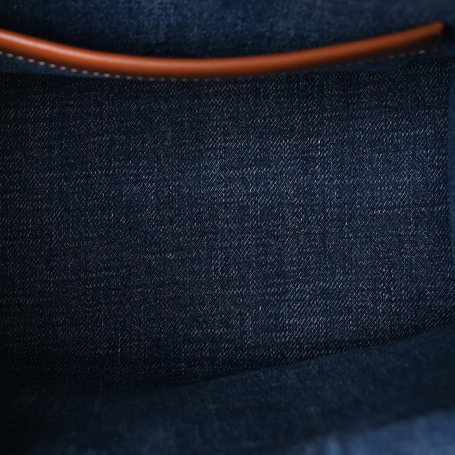 Celine Denim Calfskin Triomphe Print Cabas Blue Tan Image 4