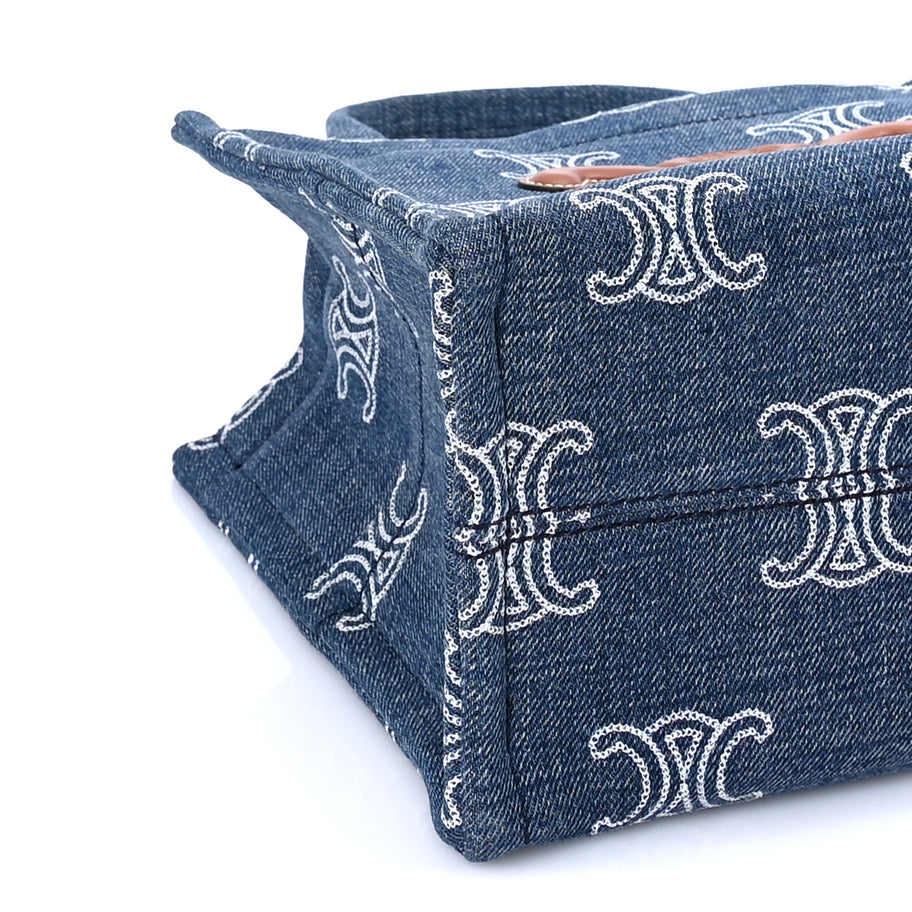 Celine Denim Calfskin Triomphe Print Cabas Blue Tan Image 7