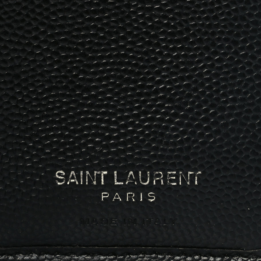 Saint Laurent Grain De Poudre Matelasse Chevron Monogram Compact Zip Around Wallet  Black Image 6