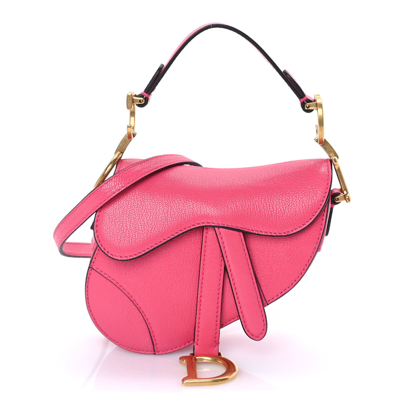  Christian Dior Goatskin Micro Saddle Bag Pink