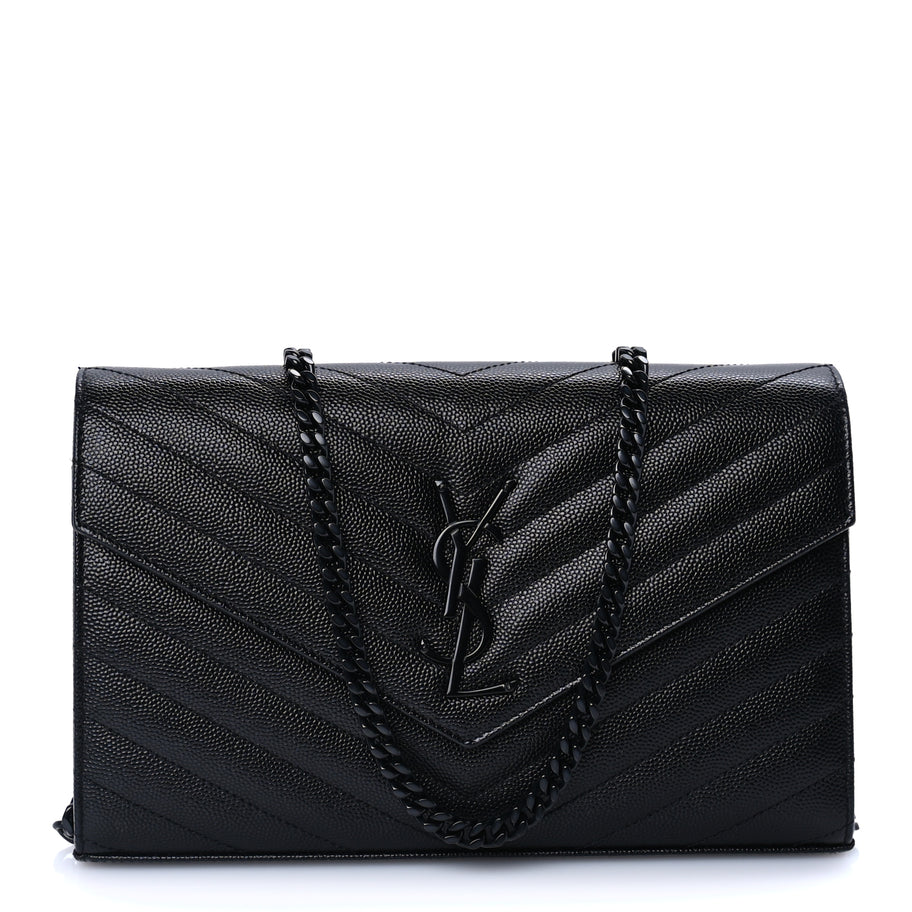 Saint Laurent Grain De Poudre Matelasse Chevron Monogram Monochrome Chain Wallet  Black Image 1
