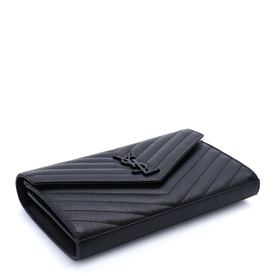 Saint Laurent Grain De Poudre Matelasse Chevron Monogram Monochrome Chain Wallet  Black Image 3