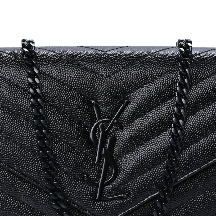 Saint Laurent Grain De Poudre Matelasse Chevron Monogram Monochrome Chain Wallet  Black Image 6
