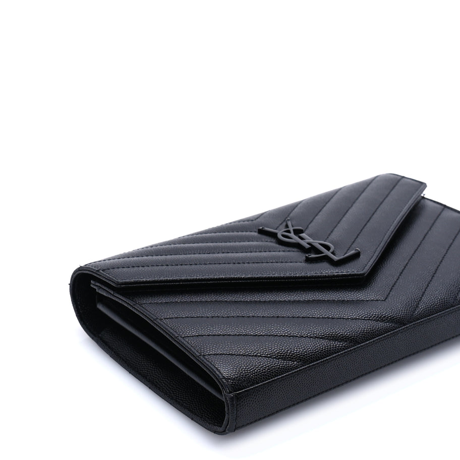 Saint Laurent Grain De Poudre Matelasse Chevron Monogram Monochrome Chain Wallet  Black Image 7
