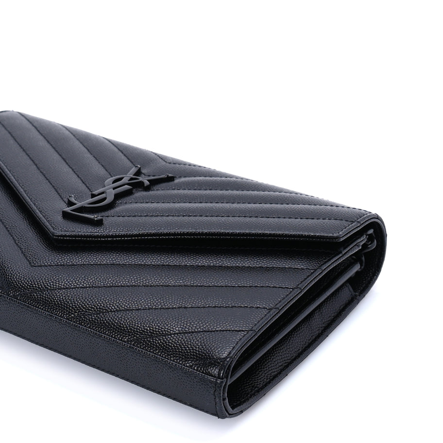 Saint Laurent Grain De Poudre Matelasse Chevron Monogram Monochrome Chain Wallet  Black Image 8