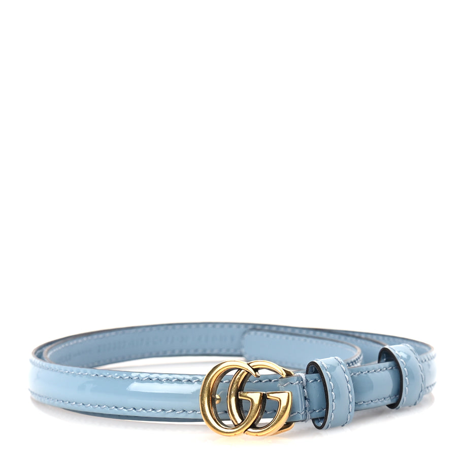 Gucci Patent Double G Thin Belt  85 34  Blue Image 1