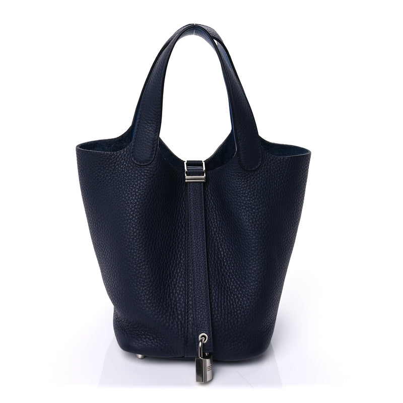  Hermes Taurillon Clemence Swift Eclat Picotin Lock 18 PM Bleu Encre Bleu Zellige