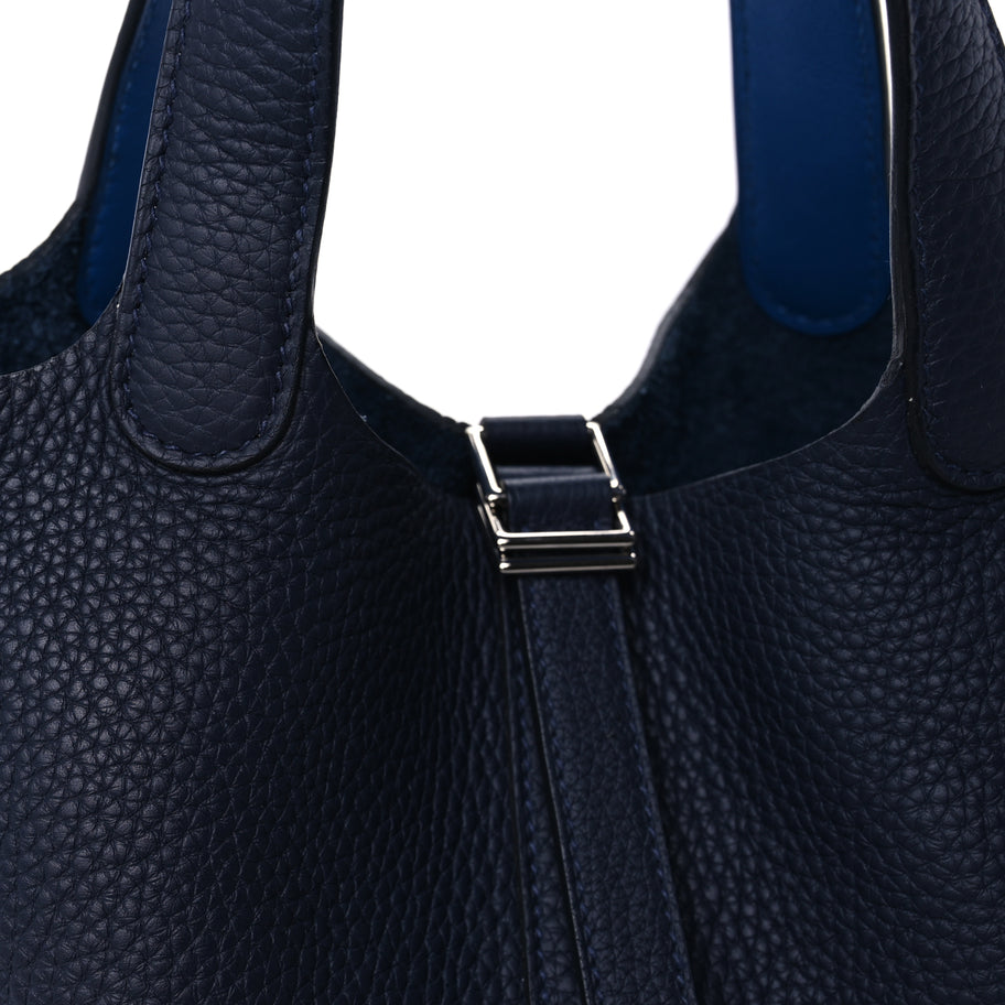 Hermes Taurillon Clemence Swift Eclat Picotin Lock 18 PM Bleu Encre Bleu Zellige Image 6