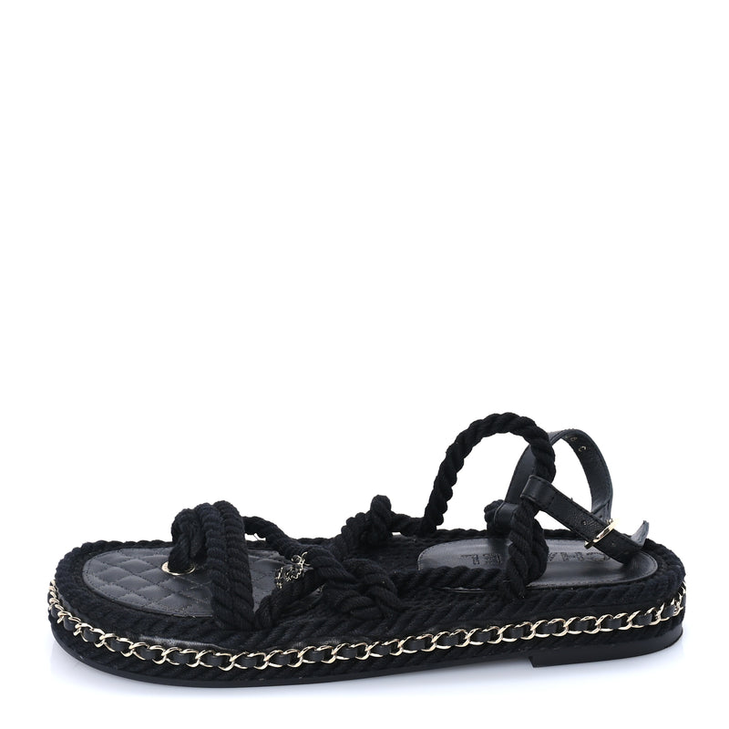  Chanel Lambskin Cord Chain CC Sandals 40 Black
