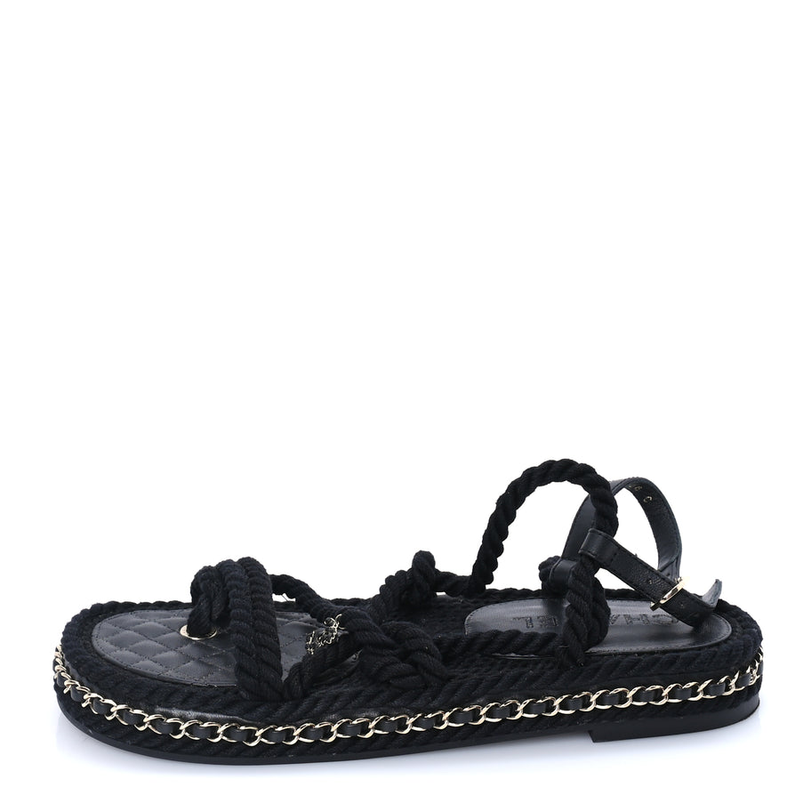 Chanel Lambskin Cord Chain CC Sandals 40 Black Image 1