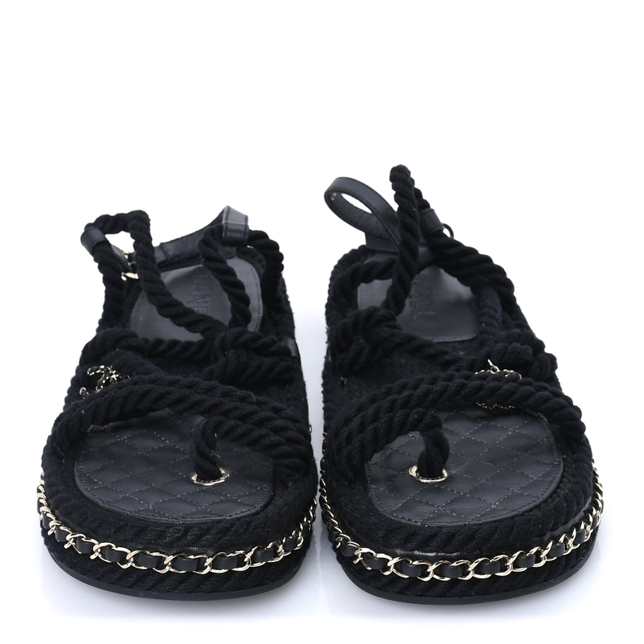 Chanel Lambskin Cord Chain CC Sandals 40 Black Image 3