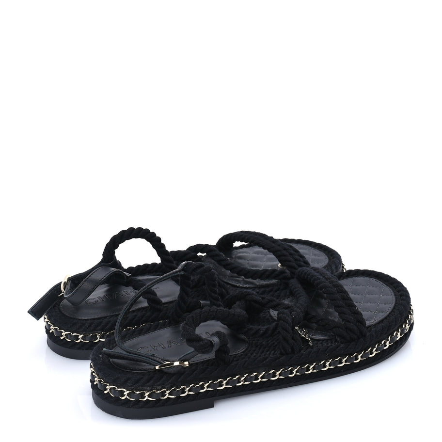 Chanel Lambskin Cord Chain CC Sandals 40 Black Image 4