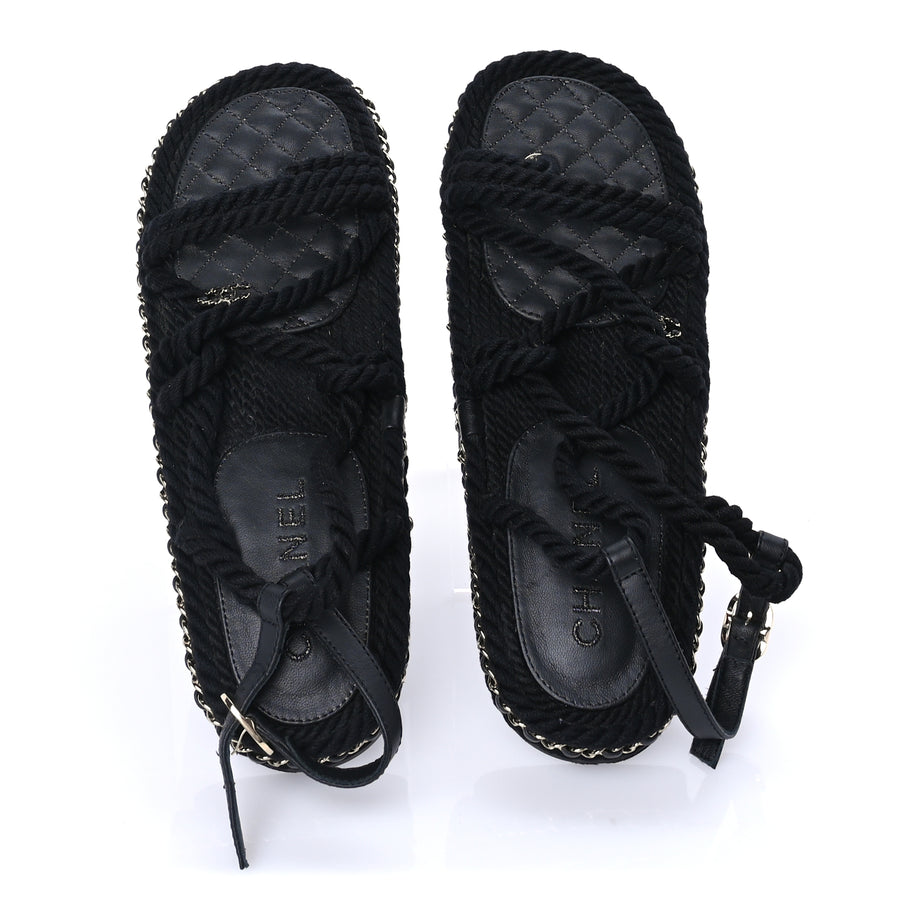Chanel Lambskin Cord Chain CC Sandals 40 Black Image 5