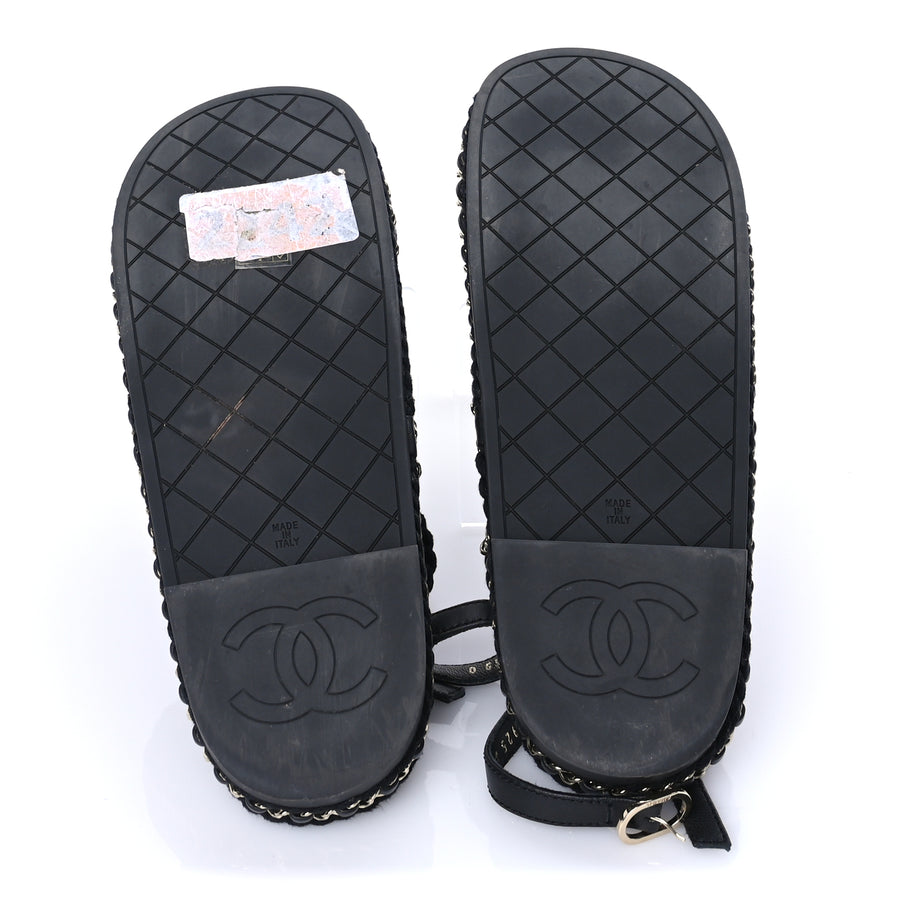 Chanel Lambskin Cord Chain CC Sandals 40 Black Image 6