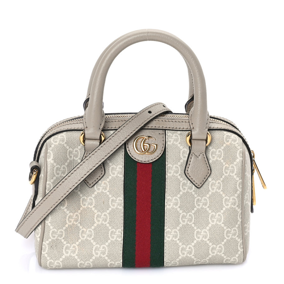 Gucci GG Supreme Monogram Textured Dollar Calfskin Web Mini Ophidia Top Handle Bag Beige Mystic White Oatmeal Image 1