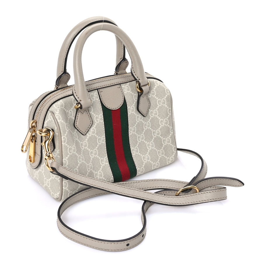 Gucci GG Supreme Monogram Textured Dollar Calfskin Web Mini Ophidia Top Handle Bag Beige Mystic White Oatmeal Image 2