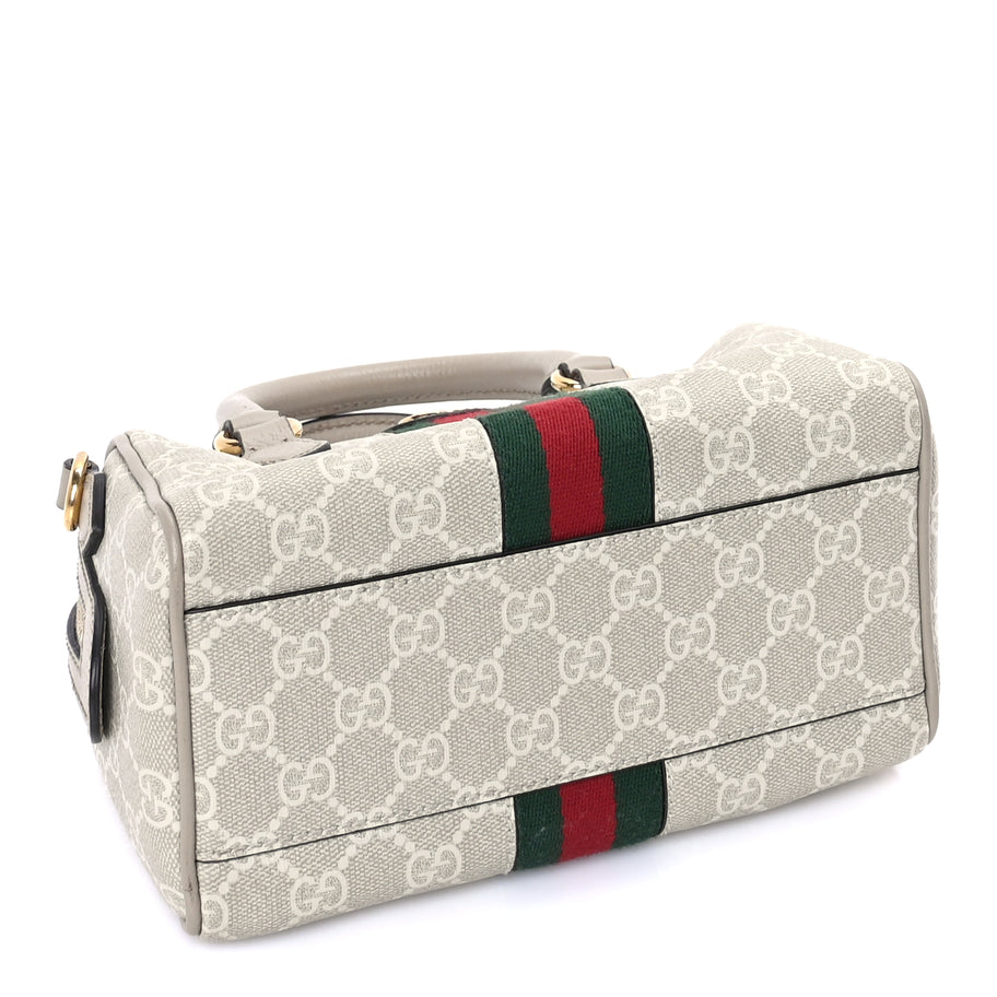Gucci GG Supreme Monogram Textured Dollar Calfskin Web Mini Ophidia Top Handle Bag Beige Mystic White Oatmeal Image 3