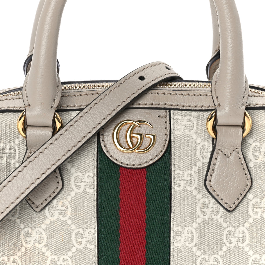 Gucci GG Supreme Monogram Textured Dollar Calfskin Web Mini Ophidia Top Handle Bag Beige Mystic White Oatmeal Image 6