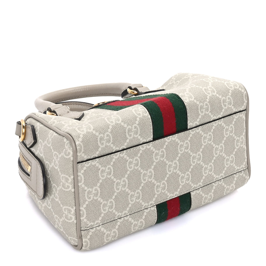 Gucci GG Supreme Monogram Textured Dollar Calfskin Web Mini Ophidia Top Handle Bag Beige Mystic White Oatmeal Image 7