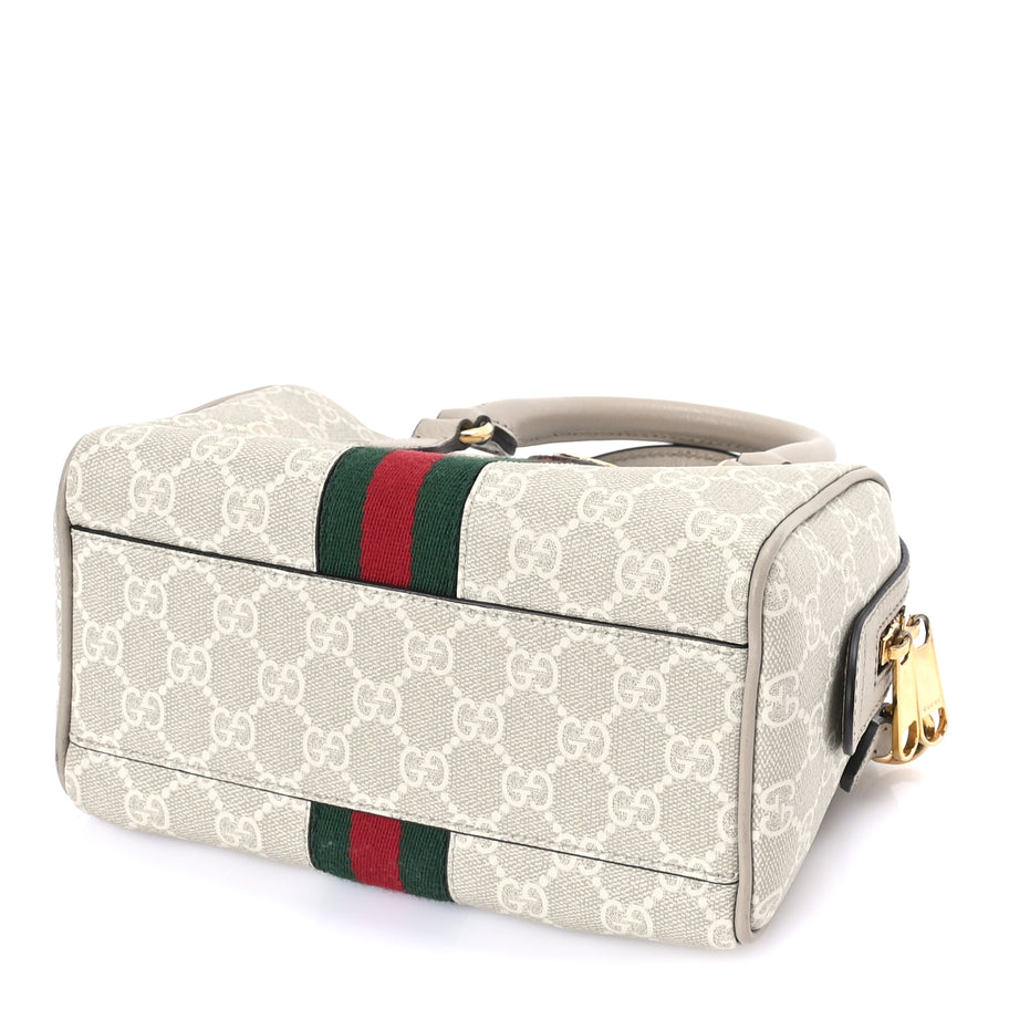 Gucci GG Supreme Monogram Textured Dollar Calfskin Web Mini Ophidia Top Handle Bag Beige Mystic White Oatmeal Image 8