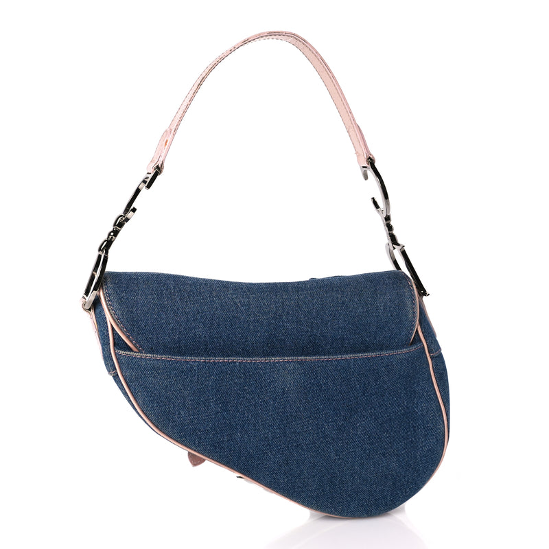  Christian Dior Patent Denim Jeans Saddle Bag Blue Pink
