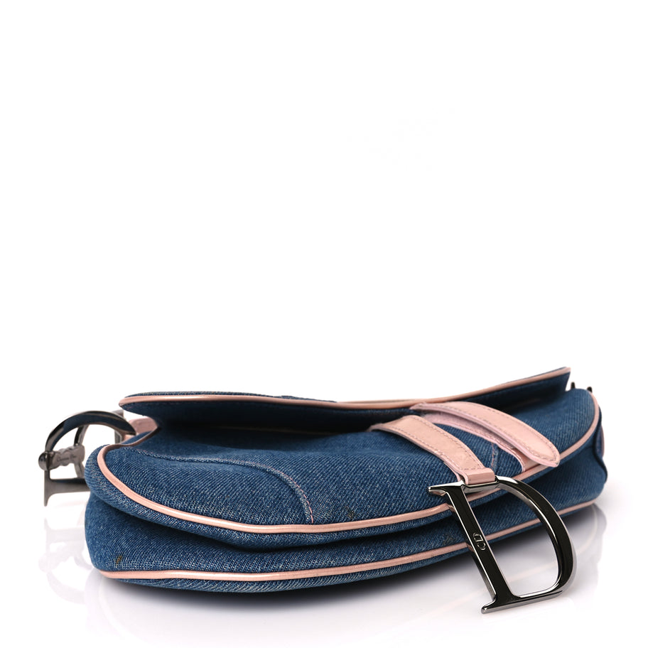 Christian Dior Patent Denim Jeans Saddle Bag Blue Pink Image 3