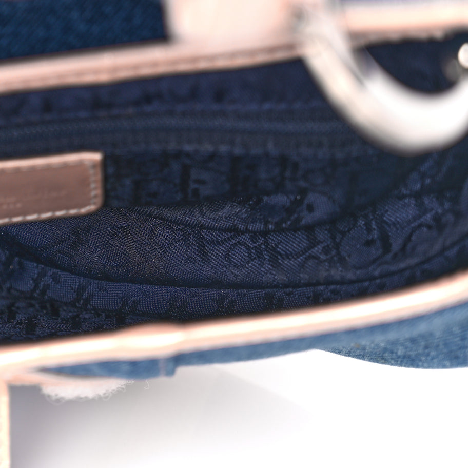 Christian Dior Patent Denim Jeans Saddle Bag Blue Pink Image 4