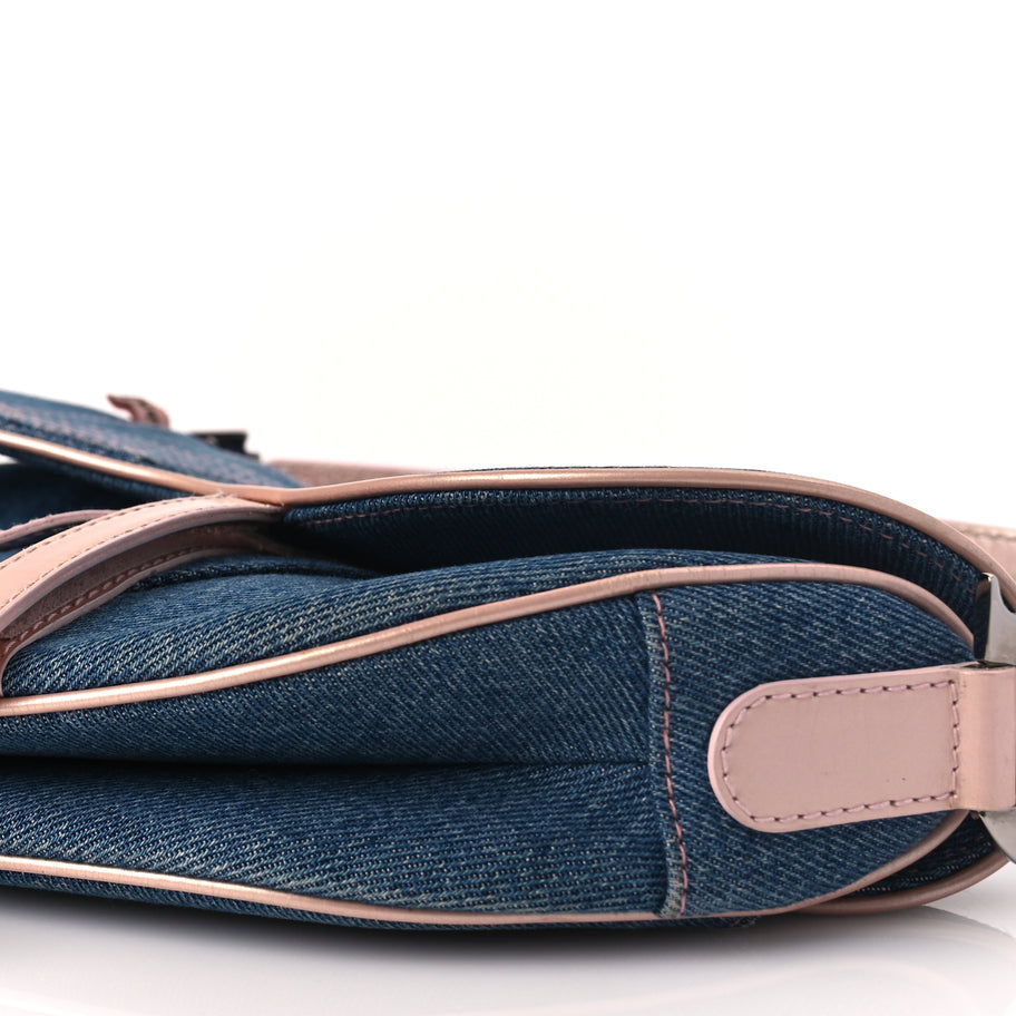 Christian Dior Patent Denim Jeans Saddle Bag Blue Pink Image 9