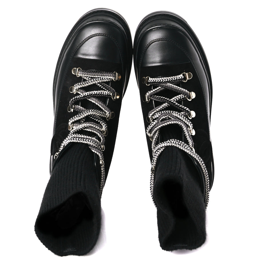 Chanel Suede Knit Womens Sock Lace Up Boots Black Image 3