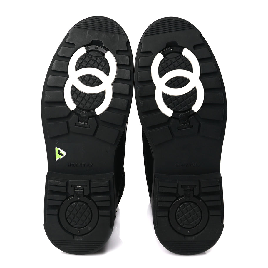 Chanel Suede Knit Womens Sock Lace Up Boots Black Image 6