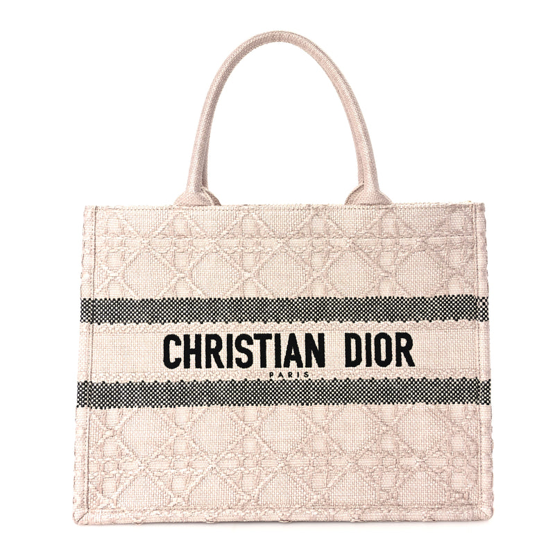  Christian Dior Raffia Cannage Medium Book Tote Sakura Pink
