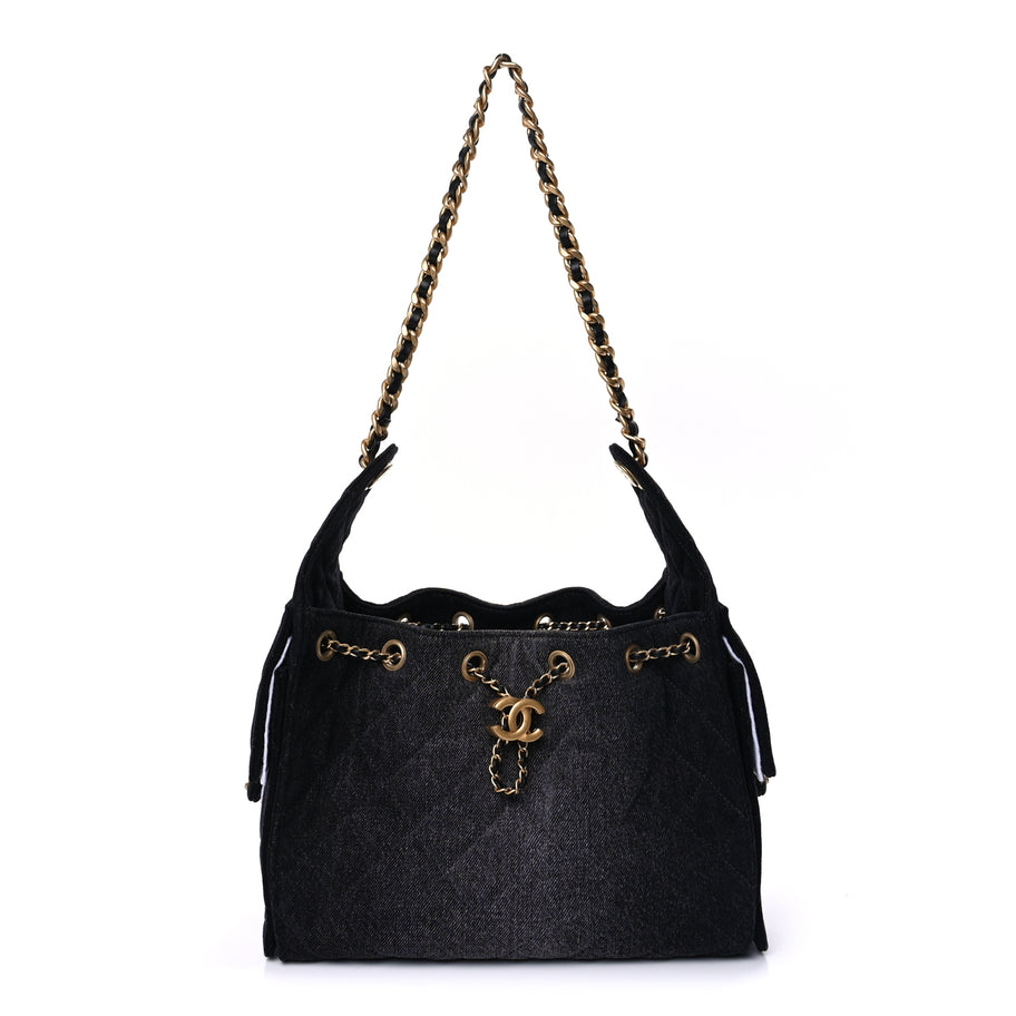 Chanel Washed Denim Quilted Small Chanel 25 Handbag  Black Image 1
