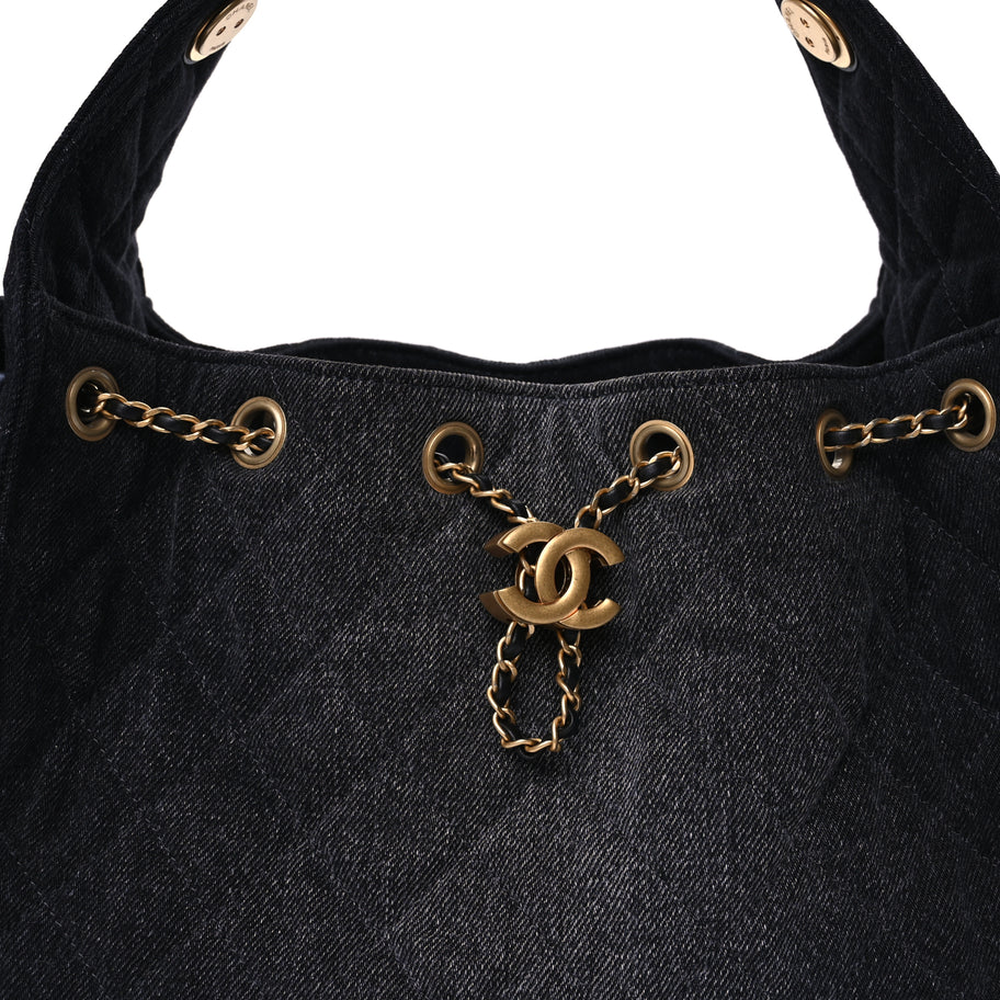 Chanel Washed Denim Quilted Small Chanel 25 Handbag  Black Image 7