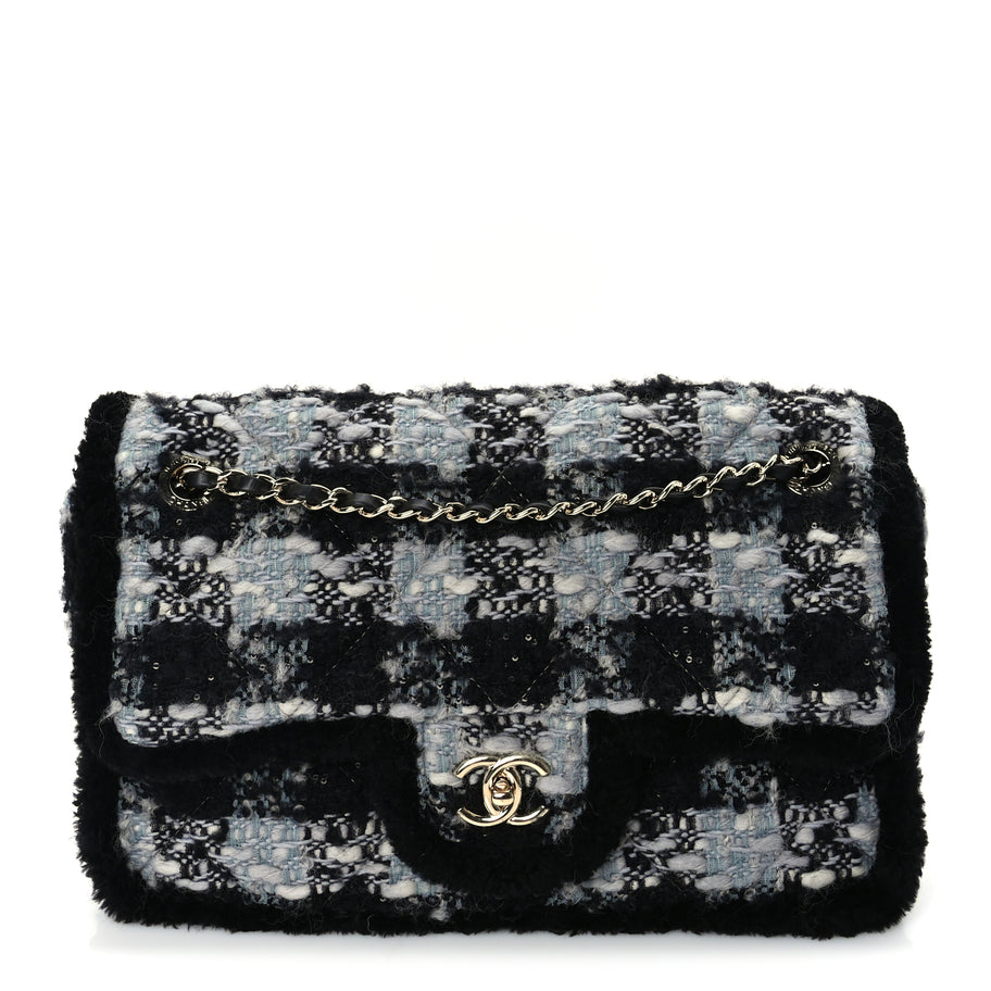 Chanel Tweed Shearling Large Flap Bag Blue Black Image 1