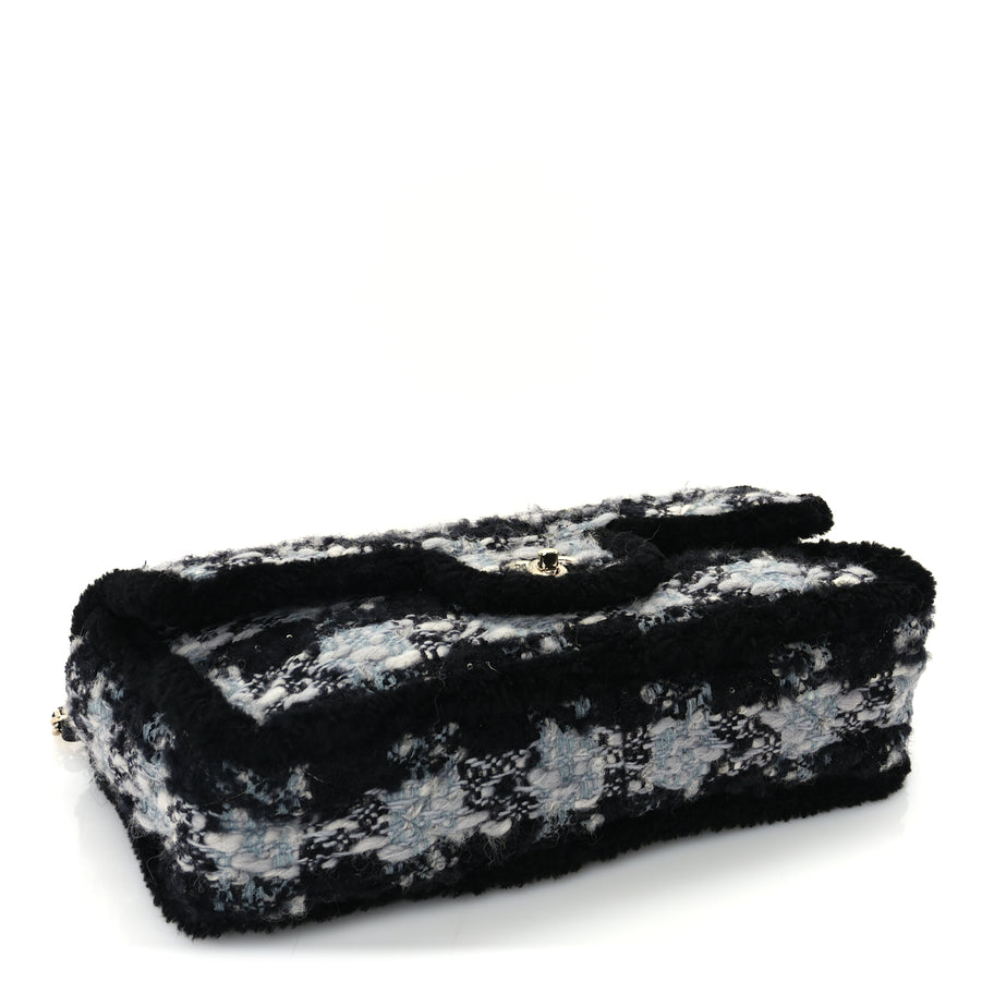 Chanel Tweed Shearling Large Flap Bag Blue Black Image 3