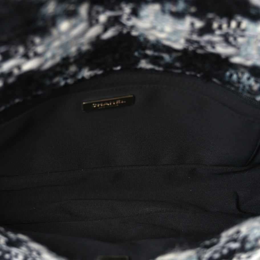 Chanel Tweed Shearling Large Flap Bag Blue Black Image 4