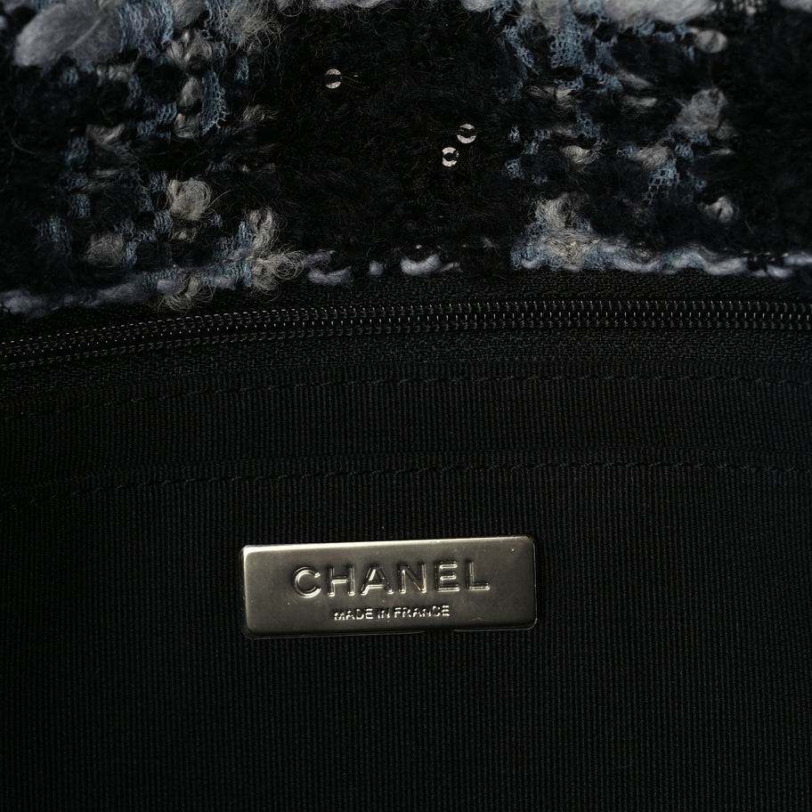 Chanel Tweed Shearling Large Flap Bag Blue Black Image 5